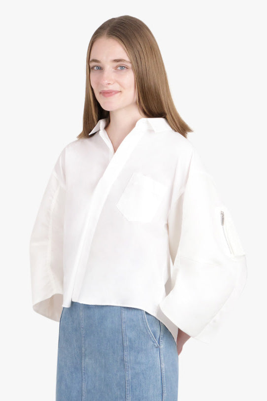 SACAI RTW Contrast Balloon L/S Cropped Shirt | Off White