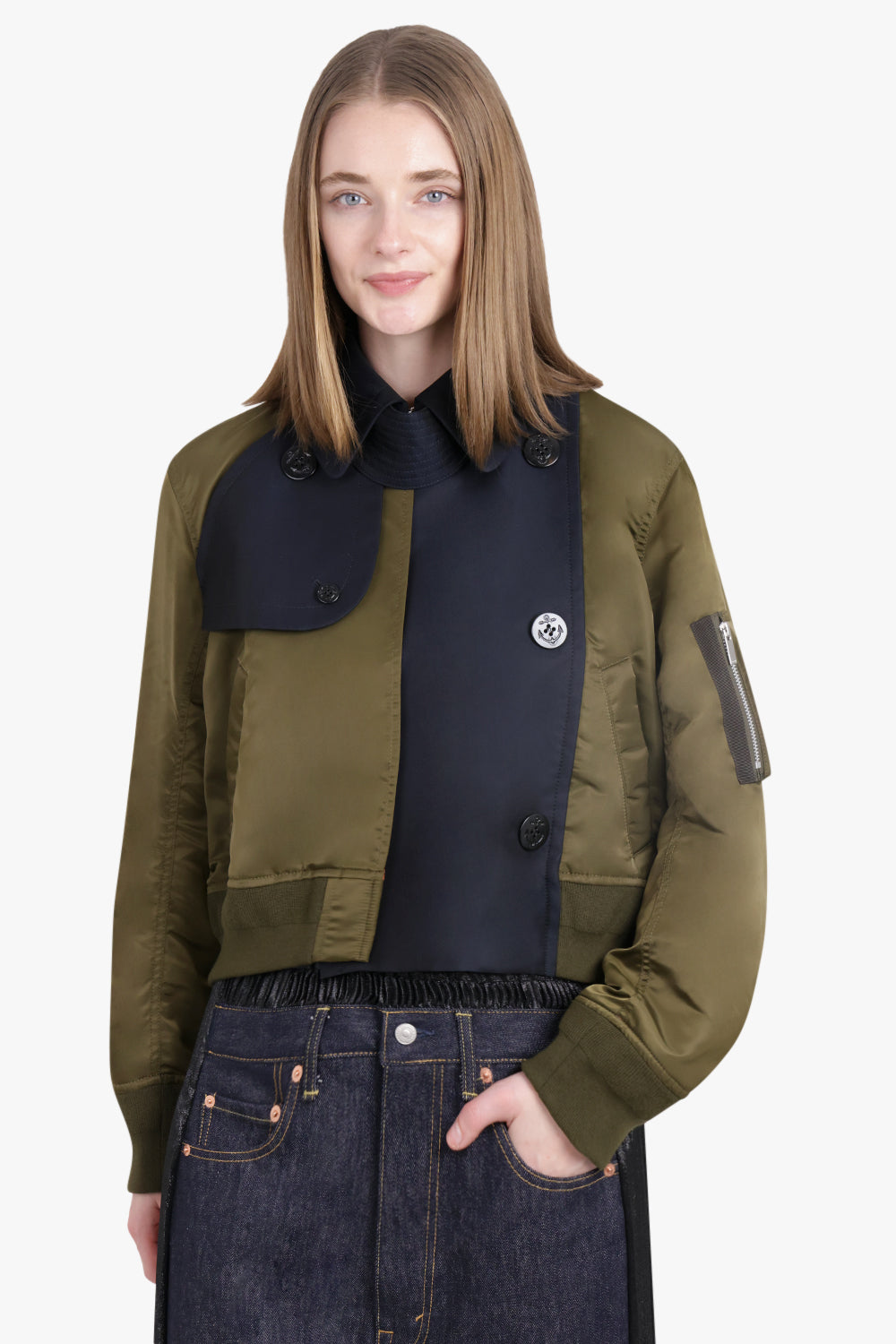 SACAI RTW Cotton Gabardine Mix Blouson | Navy/Olive