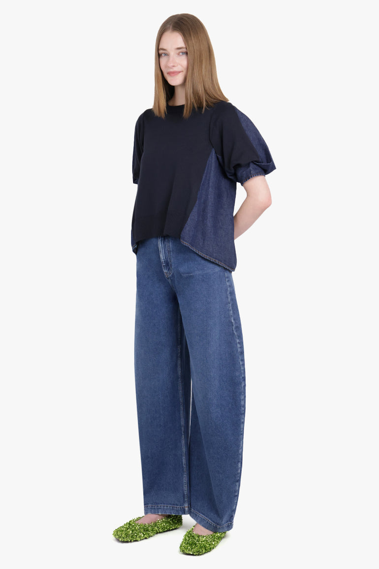 SACAI RTW Denim Knit Pullover | Navy/Blue