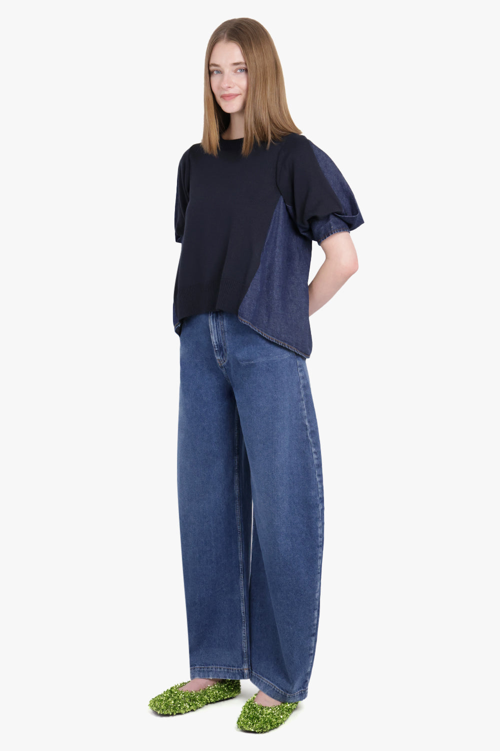 AWAKE MODE RTW Rounded Balloon Leg Upcycled Denim Jeans | Blue