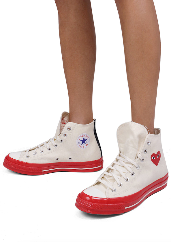 COMME DES GARCONS PLAY SHOES HIGH TOP HEART CONVERSE | OFF WHITE