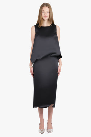 Deconstructed Hem Midi Skirt | Black