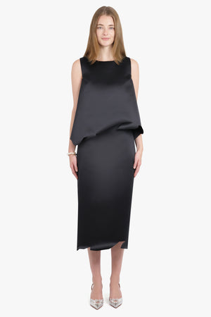 Deconstructed Hem Midi Skirt | Black