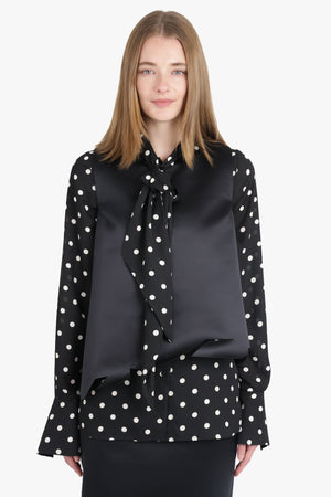 NINA RICCI RTW Polka Dot Print L/S Tie Neck Blouse | Black/White