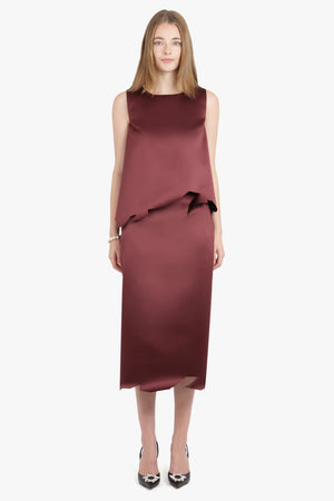 Deconstructed Hem Midi Skirt | Burgundy