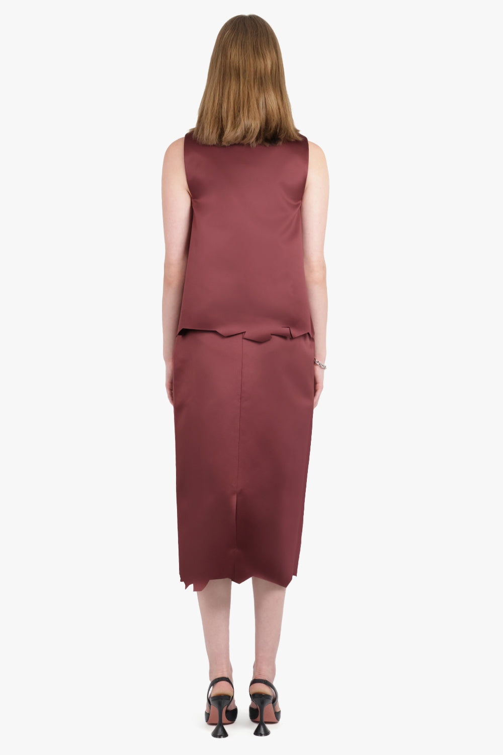 VIKTOR & ROLF RTW Deconstructed Hem Midi Skirt | Burgundy