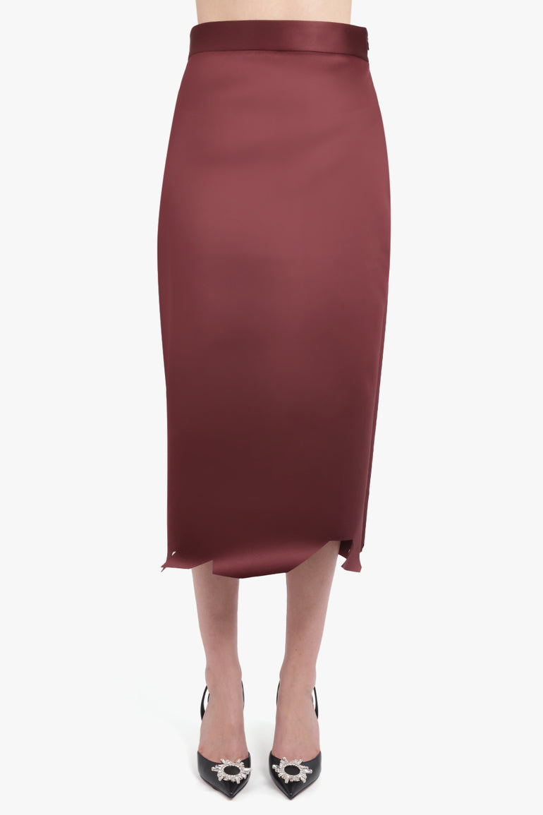 VIKTOR & ROLF RTW Deconstructed Hem Midi Skirt | Burgundy