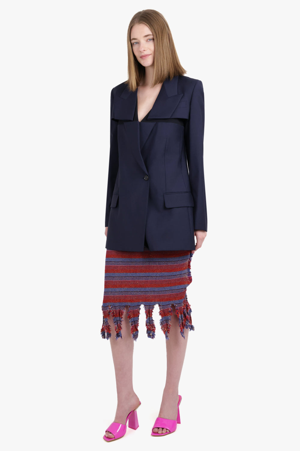 NINA RICCI RTW DECONSTRUCTED TAILORED BLAZER NAVY