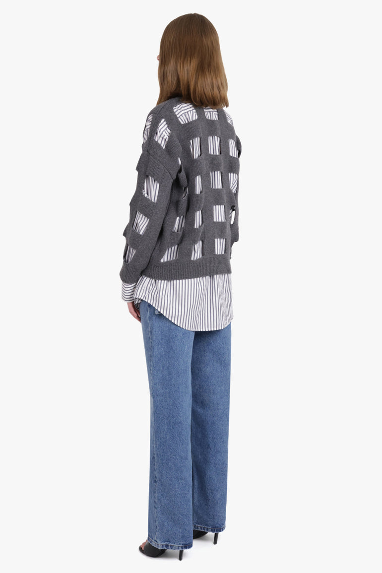 VALENTINO GARAVANI RTW Valentino Cut Out Detail Wool Jumper | Grigio Scuro Melange