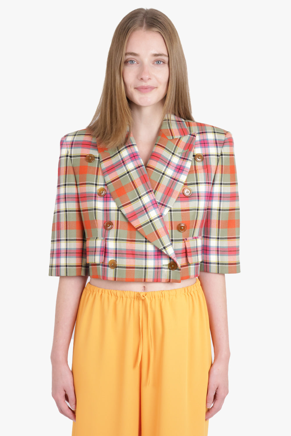 VIVIENNE WESTWOOD RTW Cut Out Tartan Double Breasted Jacket | Multi