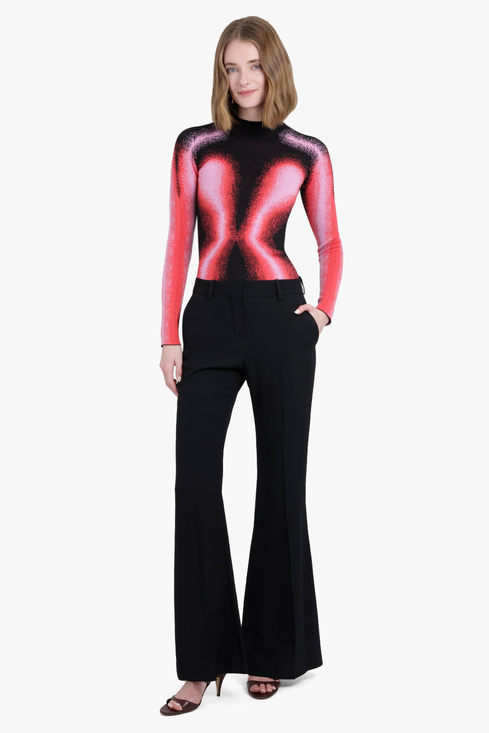 Y/PROJECT RTW Gradient Abstract Body Print L/S Knit Top | Pink/Black