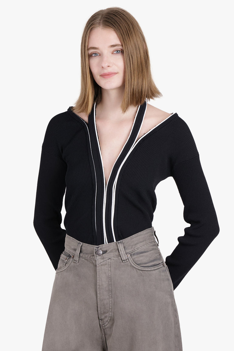 Y/PROJECT RTW HOOK & EYE V NECK CARDIGAN | BLACK