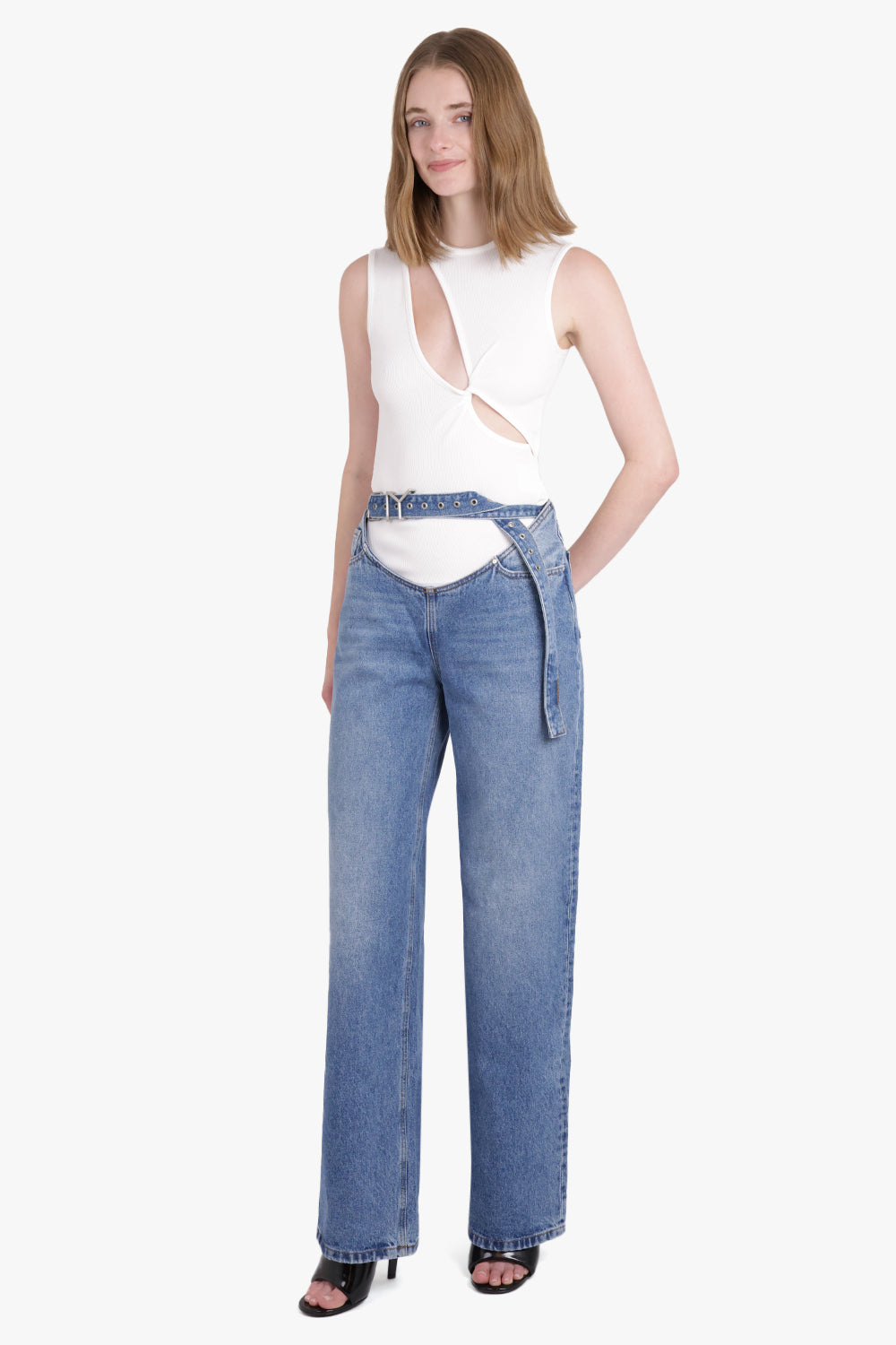 Y/PROJECT RTW DENIM JEANS Y-BELT ARC CUT-OUT | FADED BLUE