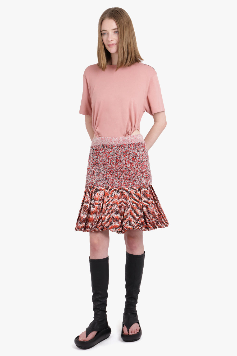 RABANNE RTW SKIRT WITH RUFFLE HEM | RED / BLACK DOTS