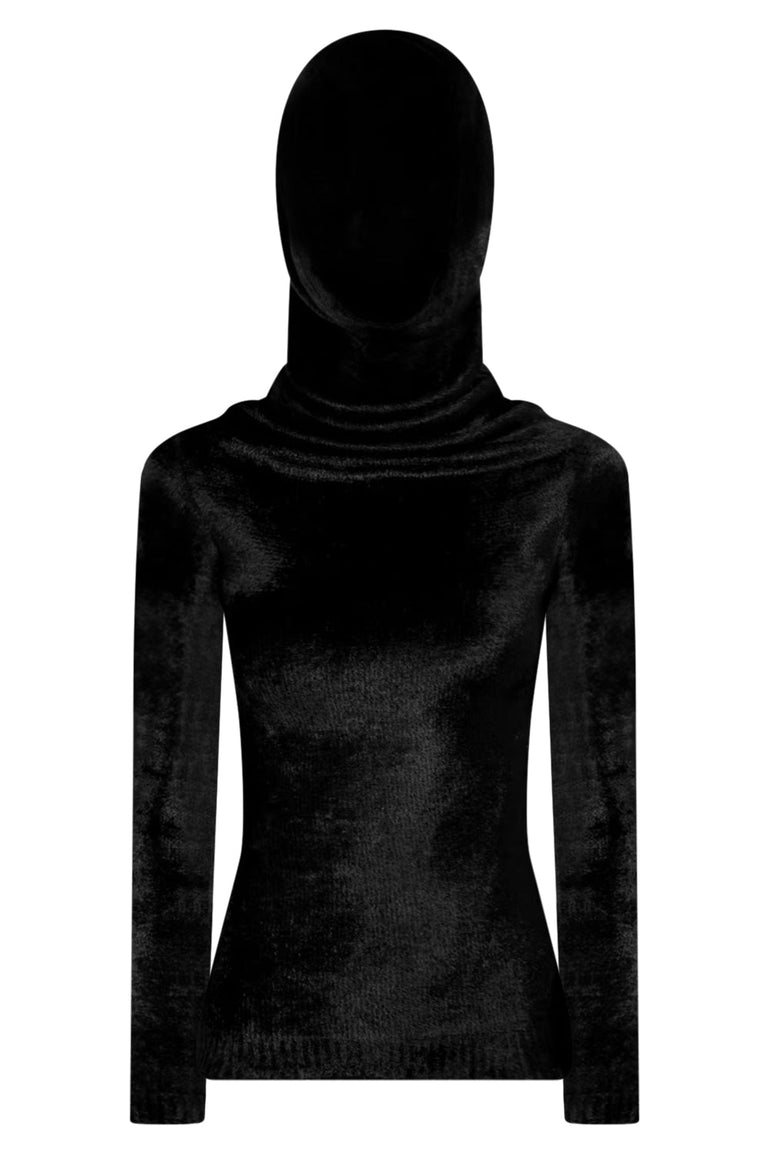 ALAIA RTW Shiny Velvet Hood Top | Black