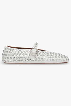 ALAIA SHOES Ballerinas Strap Strass Lambskin Stud | Blanc Casse