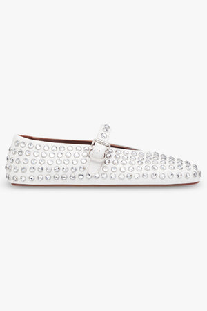 ALAIA SHOES Crystal Embellished Ballet Flat | White