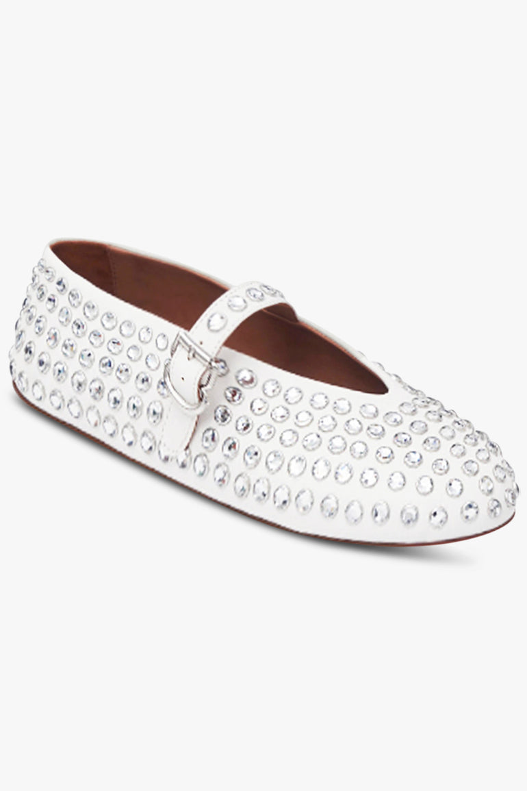 ALAIA SHOES Crystal Embellished Ballet Flat | White