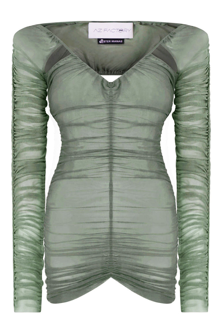 AZ FACTORY RTW X Ester Manas Cutout Ruched Top | Khaki