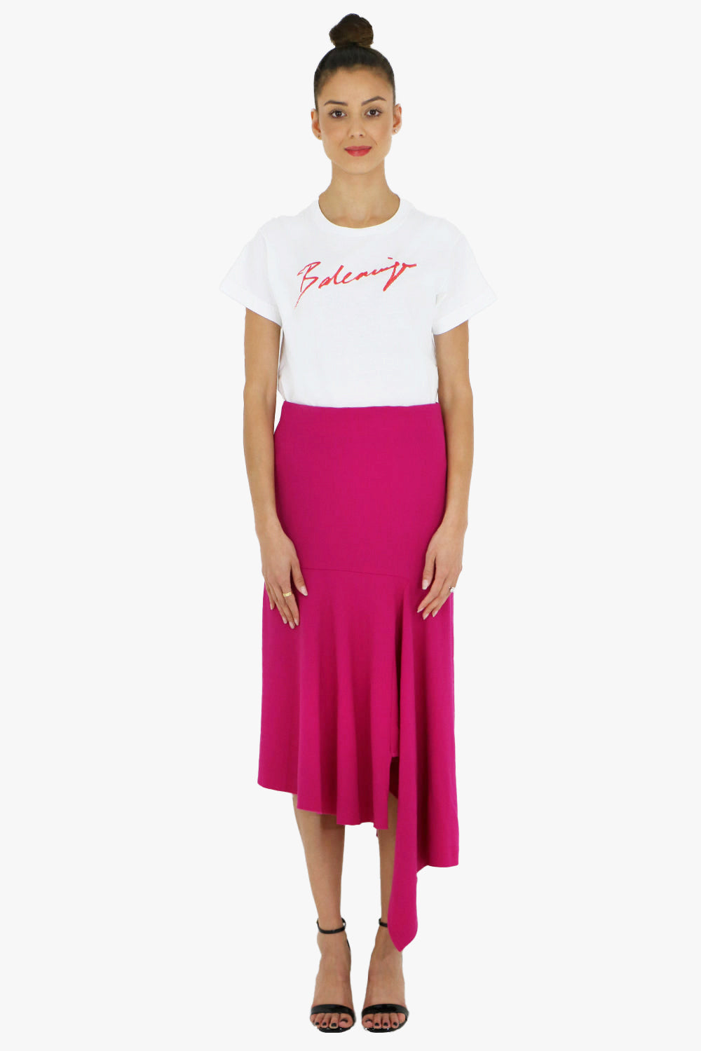 BALENCIAGA RTW GODET DRAPE SKIRT | FUSCHIA