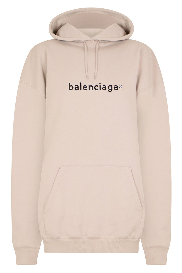 BALENCIAGA RTW TYPEPRINT LOGO HOODIE CEMENT GREY