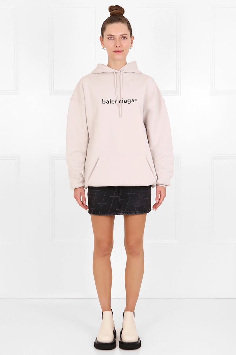 BALENCIAGA RTW TYPEPRINT LOGO HOODIE CEMENT GREY