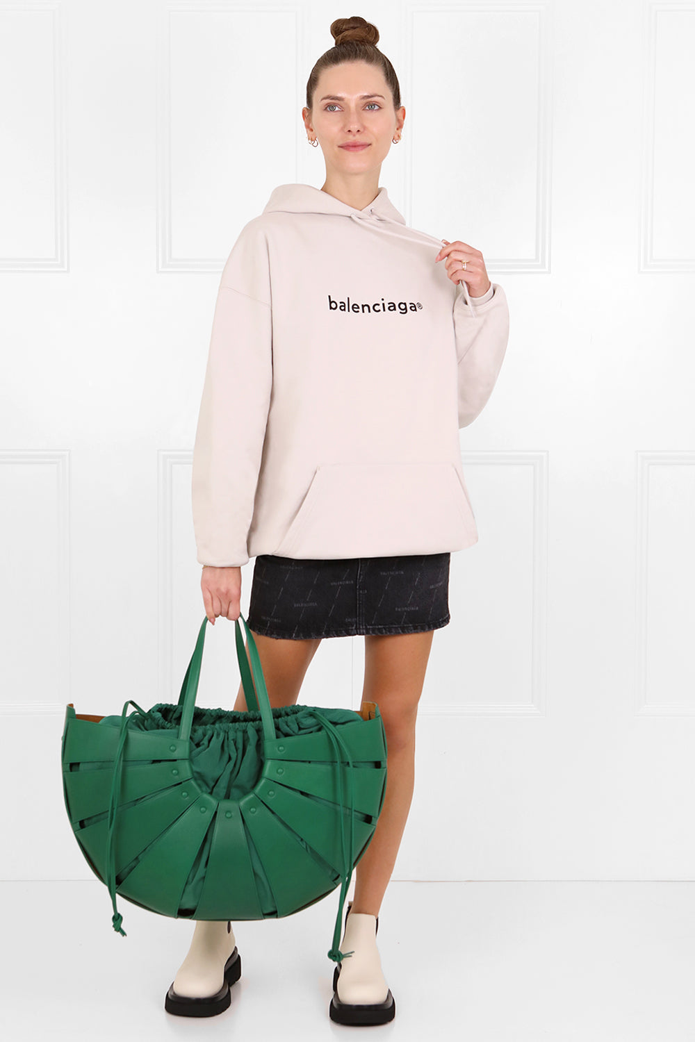 BALENCIAGA RTW TYPEPRINT LOGO HOODIE CEMENT GREY