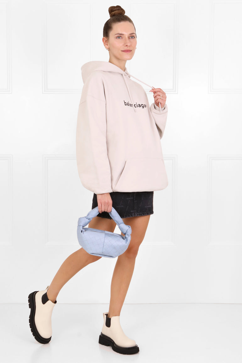 BALENCIAGA RTW TYPEPRINT LOGO HOODIE CEMENT GREY