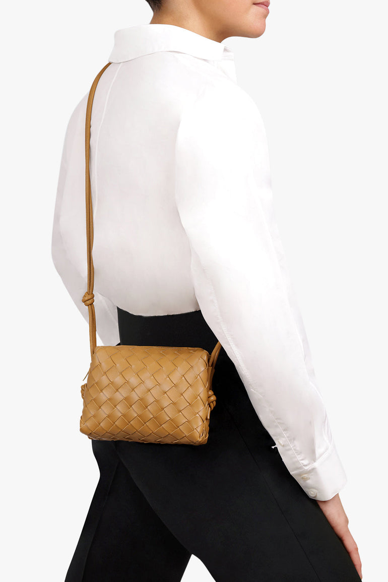 Bottega Veneta Loop Camera Bag Mini Intrecciato Camel in Lambskin Leather  with Gold-tone - US