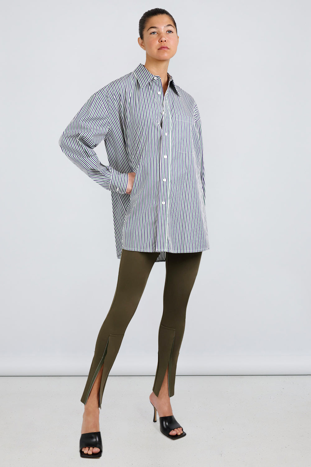 BOTTEGA VENETA RTW BI-COLOUR STRIPE SHIRT | WHITE/NAVY/GREEN