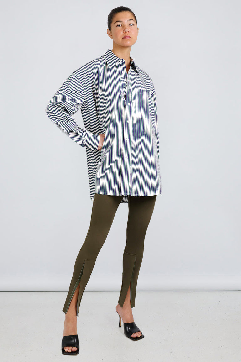 BOTTEGA VENETA RTW BI-COLOUR STRIPE SHIRT | WHITE/NAVY/GREEN