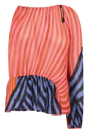 BROGGER RTW LARA RUCHED ONE SL TOP  | TAN STRIPE PRINT