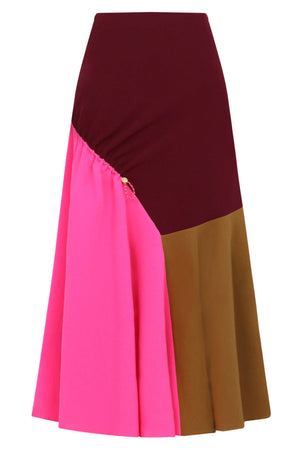 BROGGER RTW MAISIE CONTRASTING PANELS STRETCH-WOVEN SKIRT | BURGUNDY/PINK/BROWN