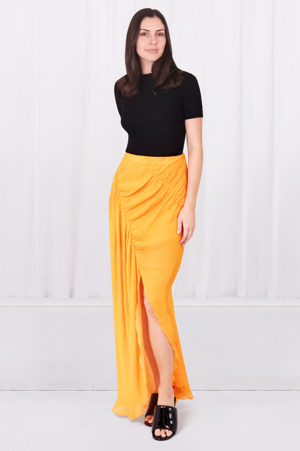 BROGGER VIOLET RUCHED SKIRT CLEMENTINE ORANGE PARLOUR X ONLINE SYDNEY Parlour X