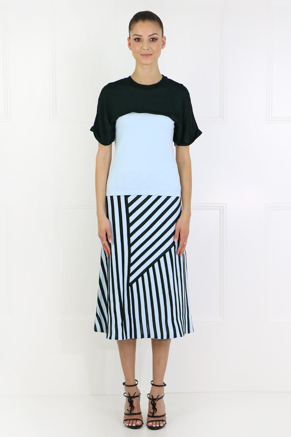 AYSMMETRIC MIDI SKIRT BLUE BLACK