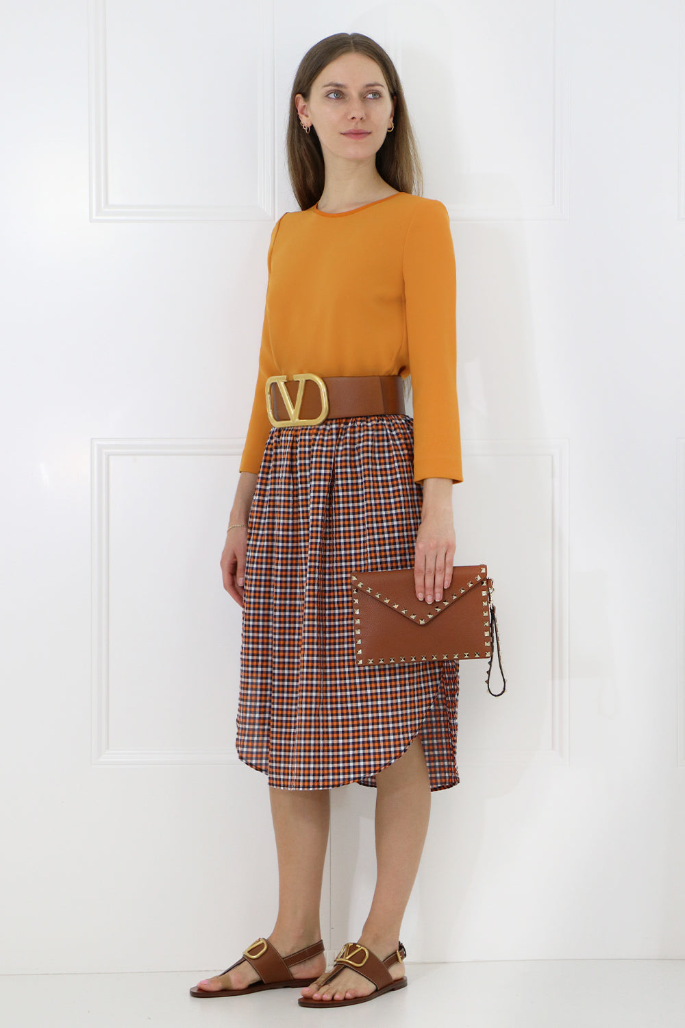 TULIP MIDI SKIRT BROWN CHECK