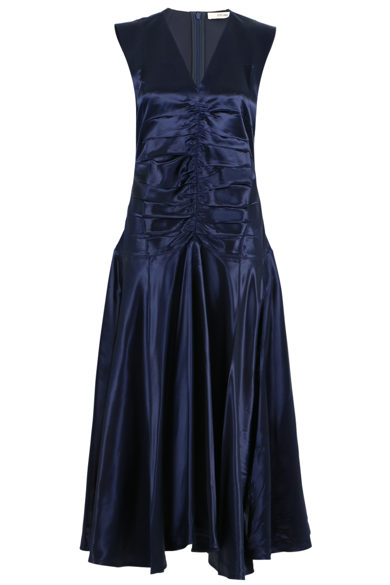 CELINE RTW SATIN V-NECK DRESS MIDNIGHT