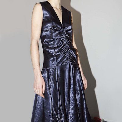 CELINE RTW SATIN V-NECK DRESS MIDNIGHT