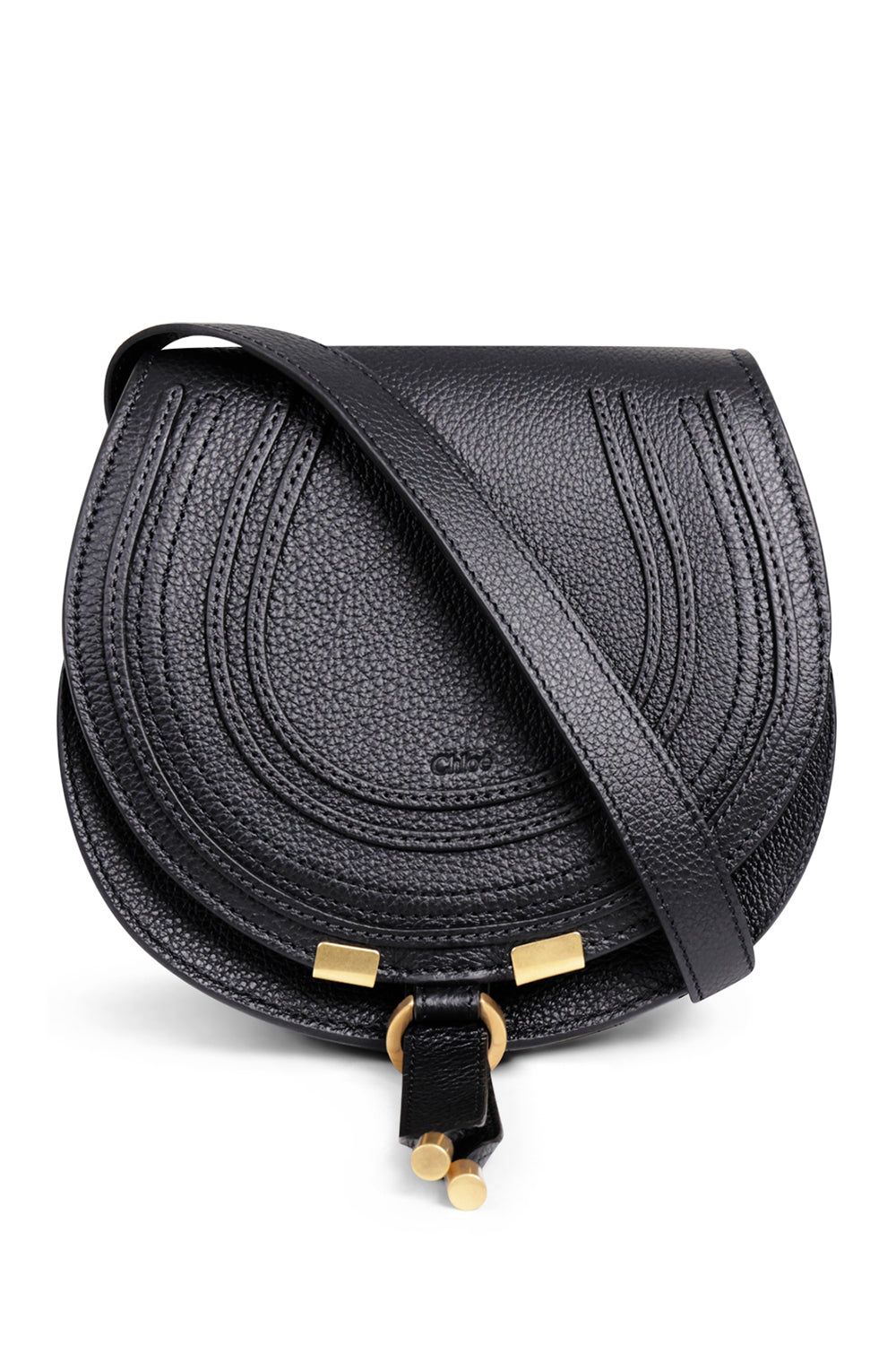 CHLOE BAGS BLACK MARCIE SMALL BAG | BLACK/BLACK STITCHING