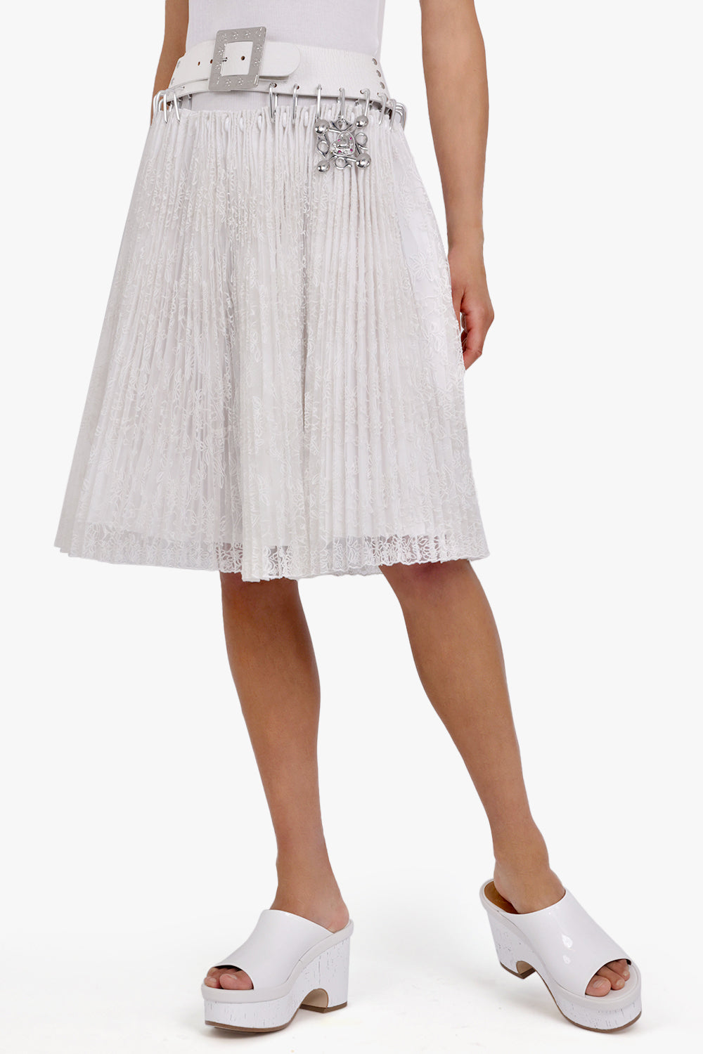 Laysin Lace Knee Length Carabiner Skirt | White – Parlour X