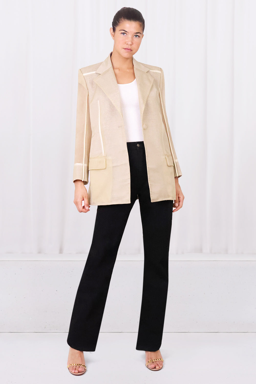 CHRISTOPHER ESBER RTW TAILORED TRANSPARENCY GRAPH OUTLINE BLAZER | TAN