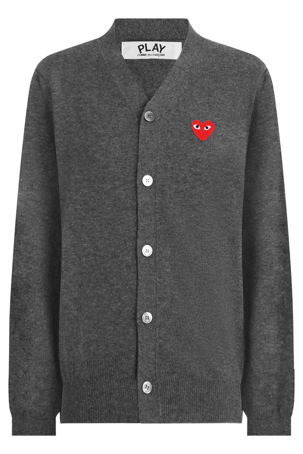 CDG PLAY MENS V-NECK CARDIGAN LIGHT GREY BLACK HEART PARLOUR X