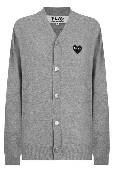 PLAY MENS V-NECK SINGLE HEART CARDIGAN | LIGHT GREY/BLACK HEART