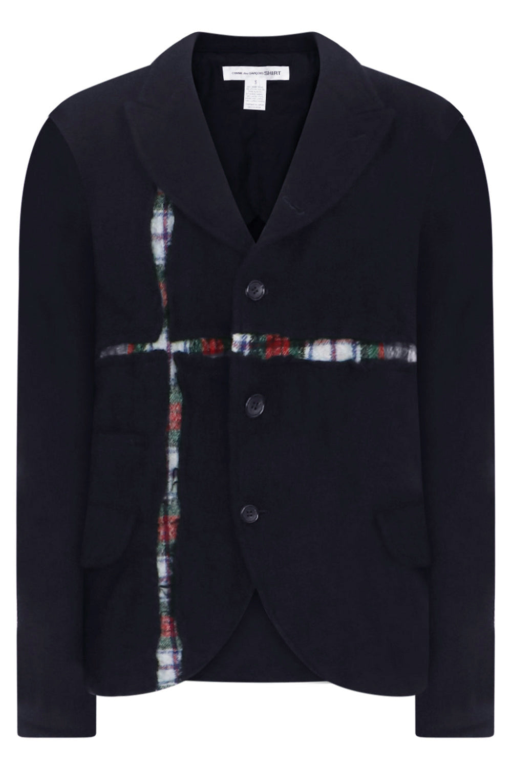 COMME DES GARCONS SHIRT RTW BLAZER WITH TARTAN DETAILING | NAVY/WHITE