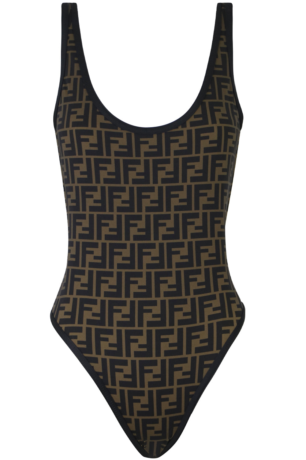 FENDI SWIMWEAR LOGO SWIMSUIT BLACK/TOBACCO