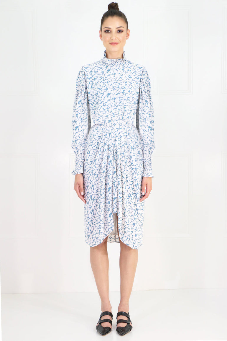 ISABEL MARANT - ETOILE RTW ETOILE SILOE PRINTED MIDI DRESS | GREYISH BLUE