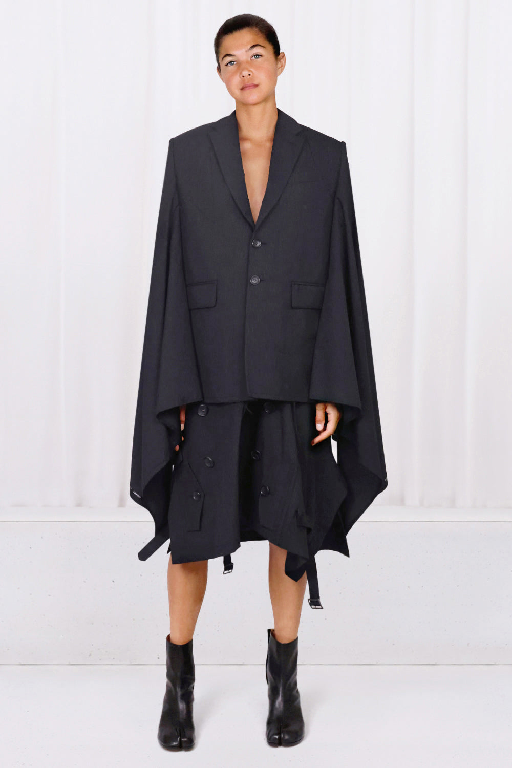 JUNYA WATANABE RTW OVERSIZED CAPE SLEEVE BLAZER | BLACK/WHITE