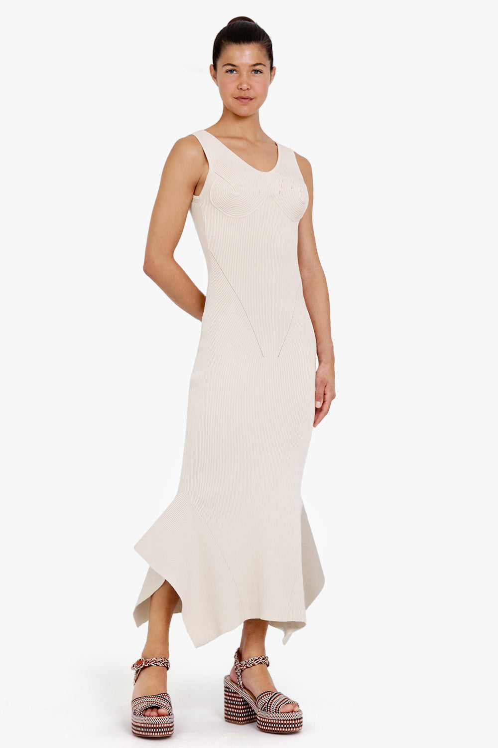 MARINE SERRE RTW Rib Knit Flared Dress | White