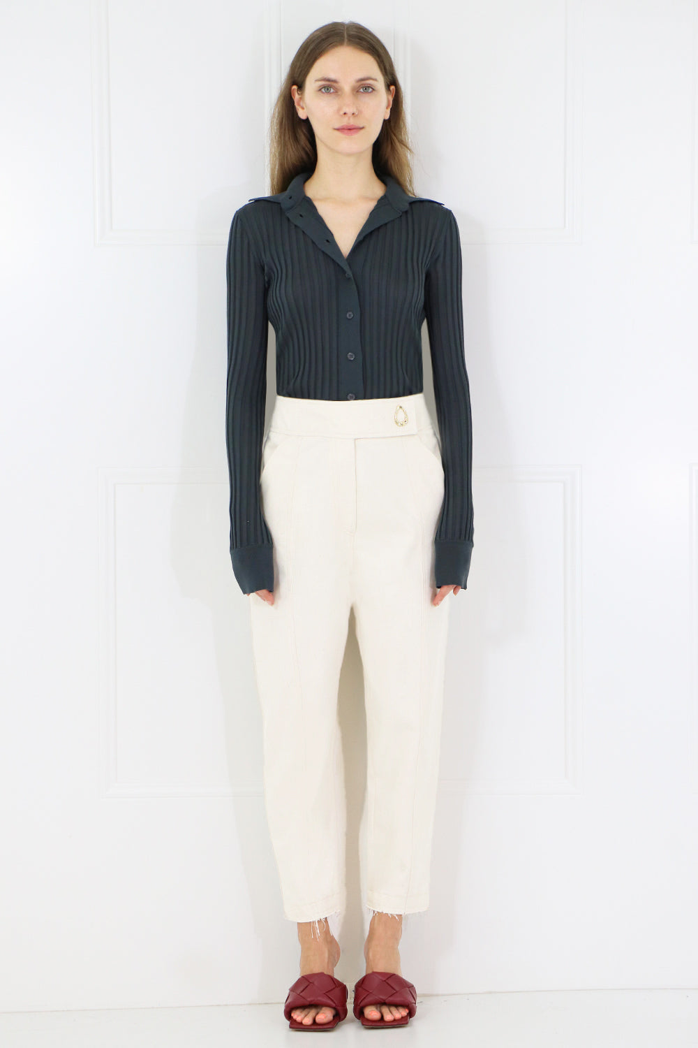 MOTHER OF PEARL RTW CARMEN DENIM DROP CROTCH PANT ECRU