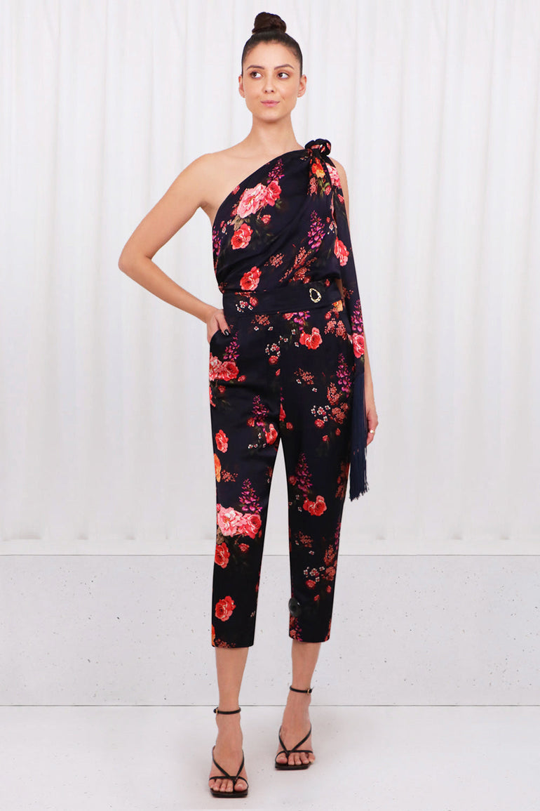 MOTHER OF PEARL RTW CARMEN DROP CROTCH PANT HYANCINTH PRINT NAVY